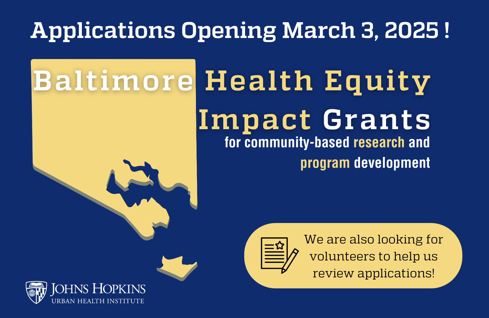 Applications Opening March 3, 2025 for the Baltimore Health Equity Impact Grants